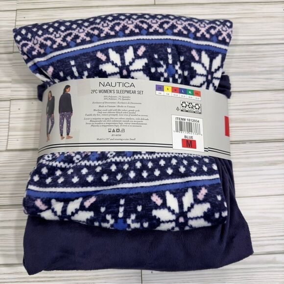 2PC NAUTICA SILKY STRETCH FLEECE SLEEPWEAR SET NWT MEDIUM 10-12 BLUE/WHITE - Picture 4 of 9